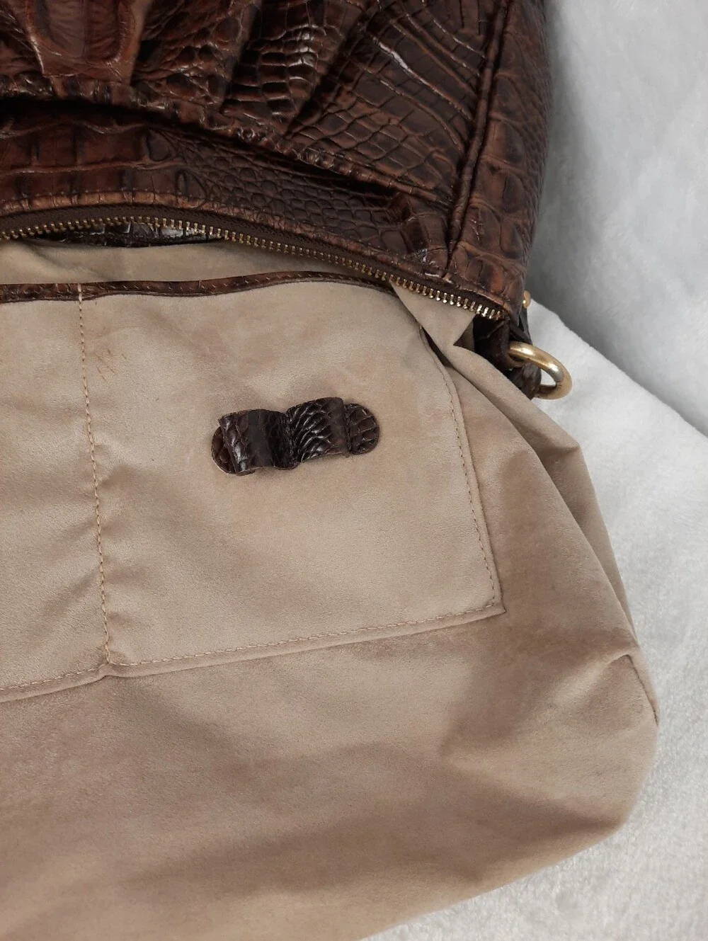 Brahmin Pecan Melbourne Croc-Embossed Hobo Shoulder Bag